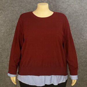 Croft & Barrow‎ Womens Plus 3X Red Sweater Blue Stripe Faux shirt hem & cuffs